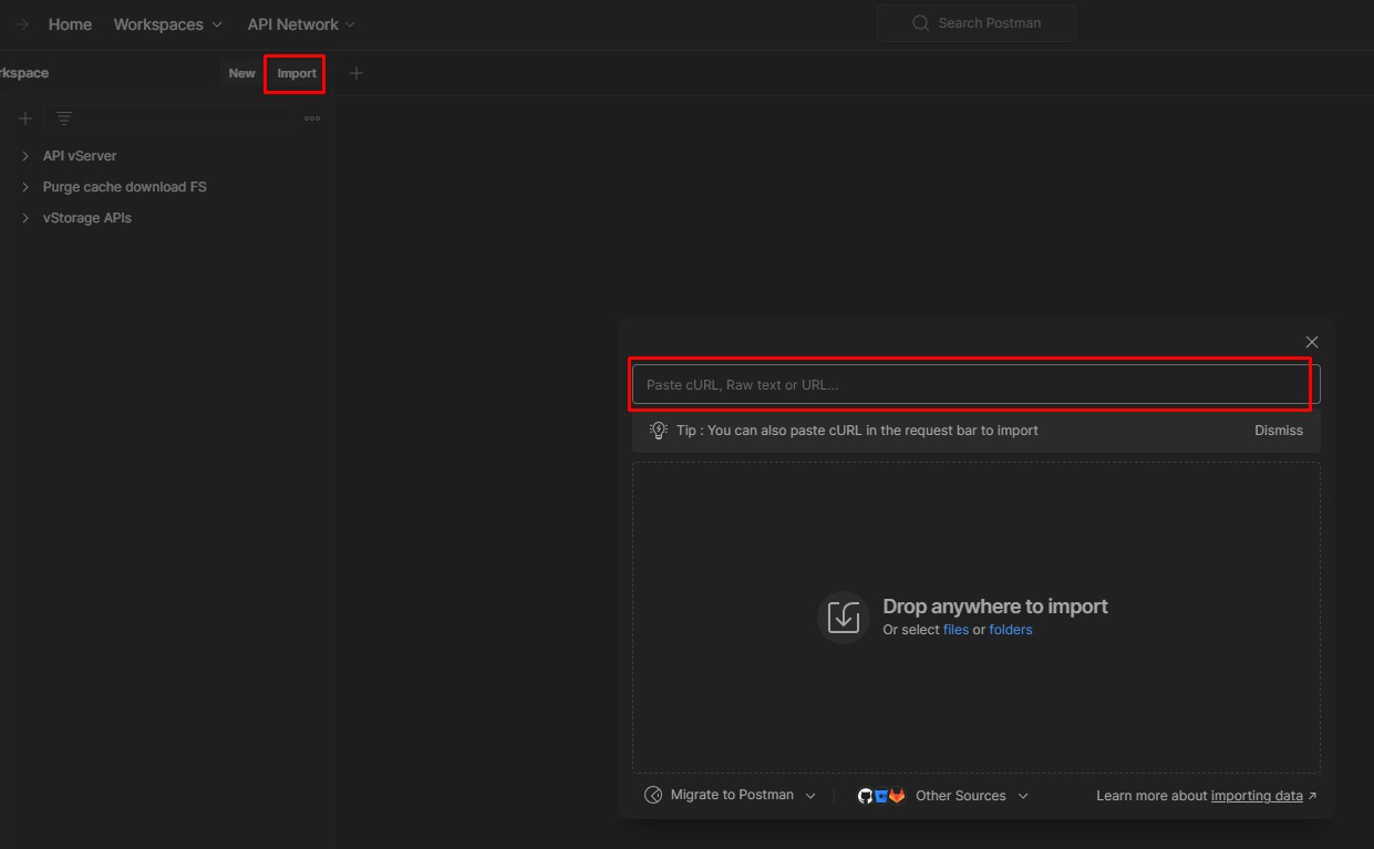 Import curl vào Postman